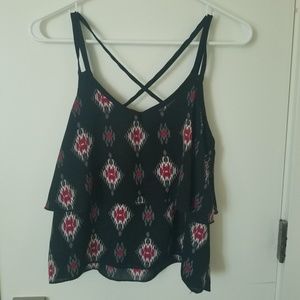 Black Polyester Tank with Native Print